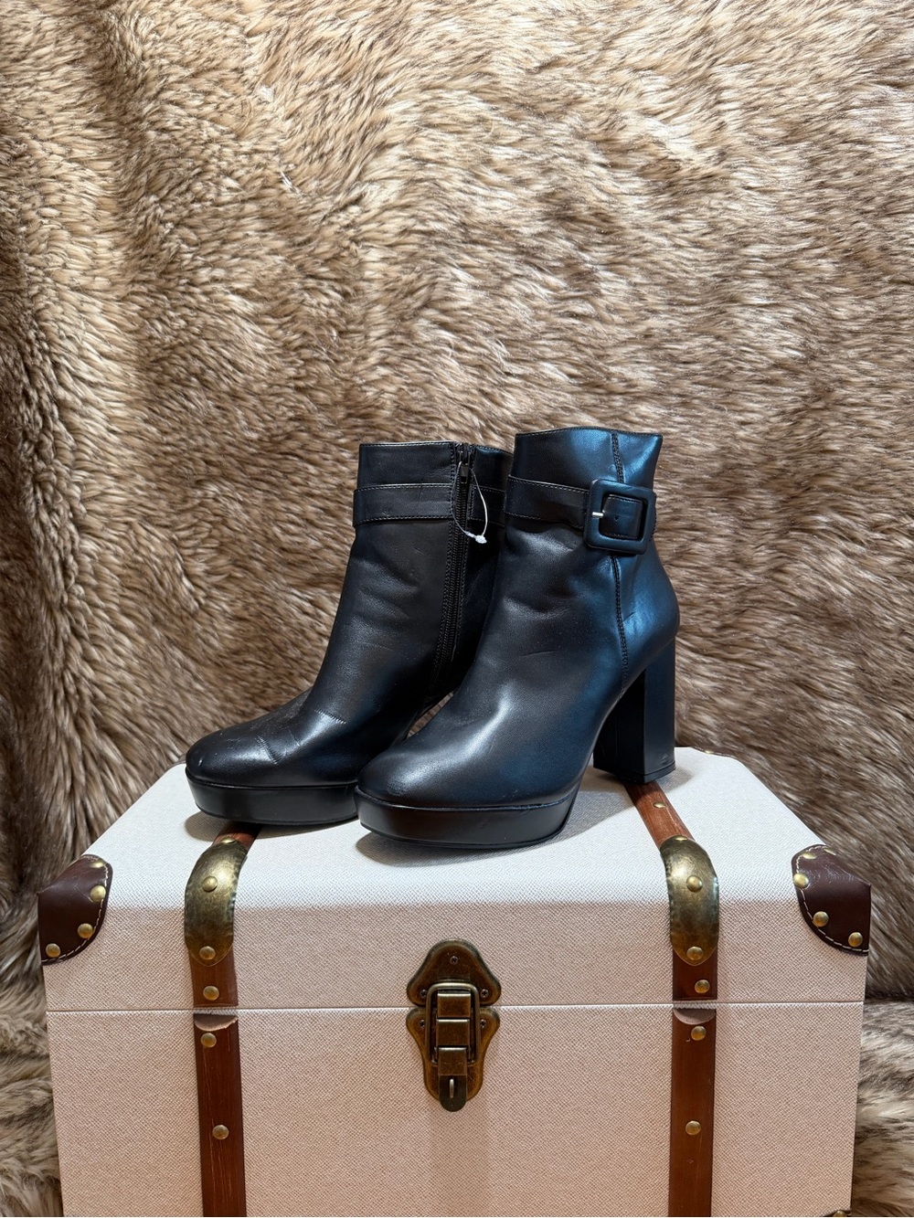 MIA Black Platform Ankle Booties with Buckle Detail